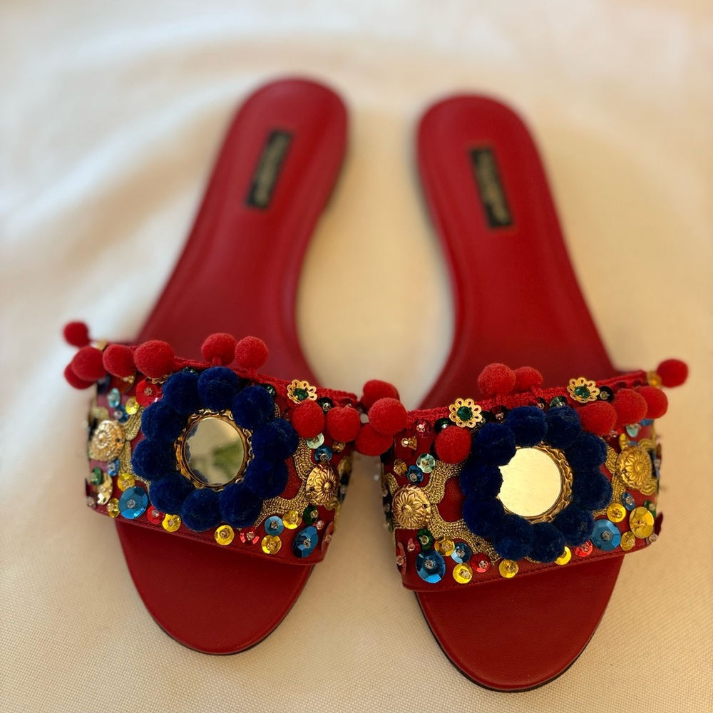 Dolce & Gabbana Red Embellished Sandals